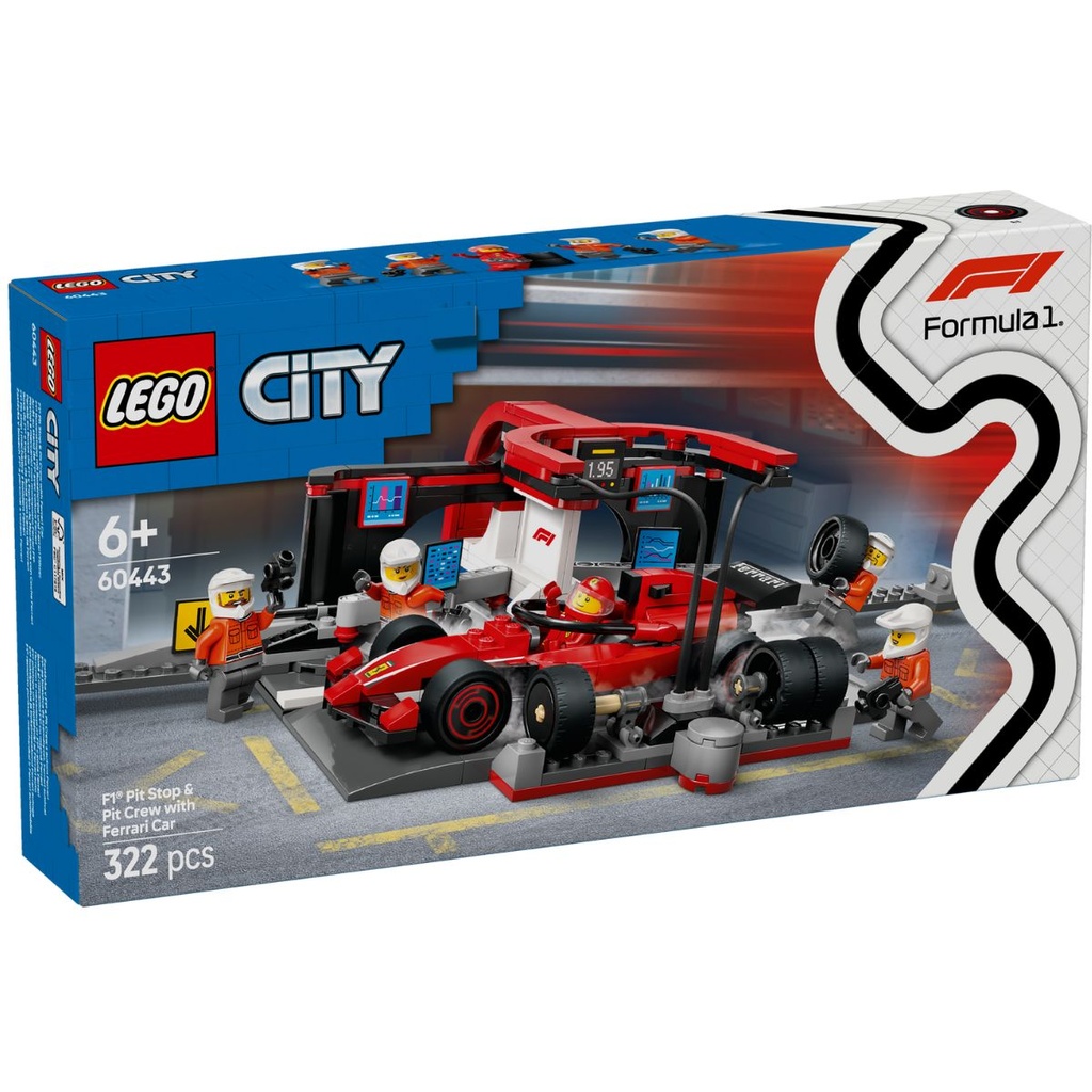 ミイ LEGO 60443 City F1 Pit Stop n Pit Crew with Ferrari Car | My Toy Shop