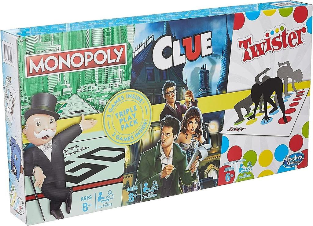 Hasbro Gaming Triple Play Pack (Monopoly, Clue, and Twister )