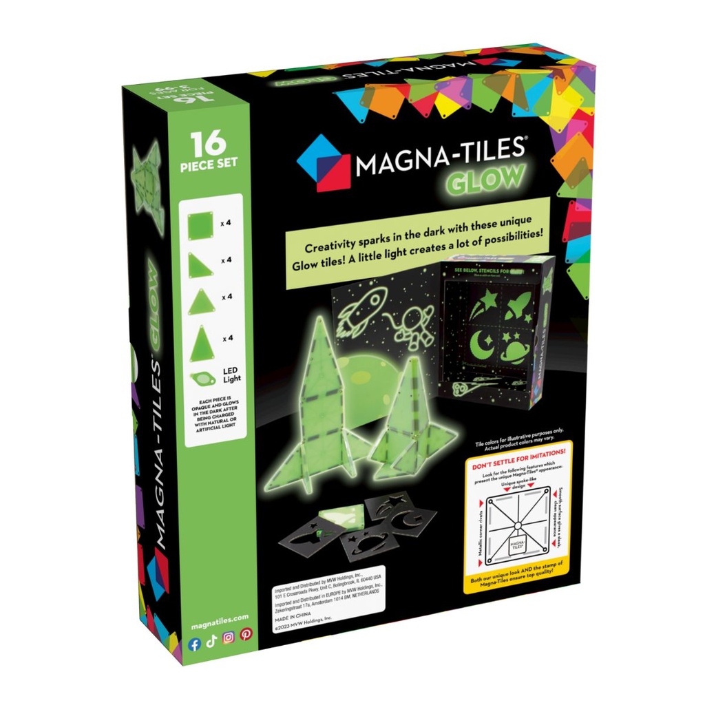 Magna Tiles Glow 16 Piece Set (LED light included)