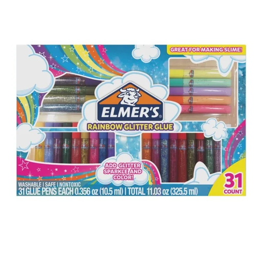 Elmers Rainbow Assorted Colors Glitter Glue Pen Set 31 Count - Great For Making Slime