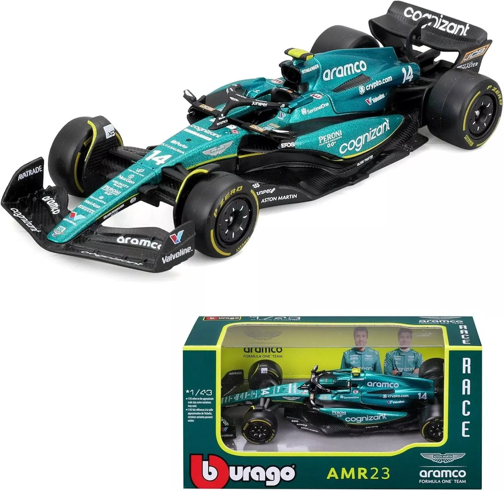 Bburago 1:43 Aston Martin Aramco F1 Team AMR23 #14 Fernando Alonso