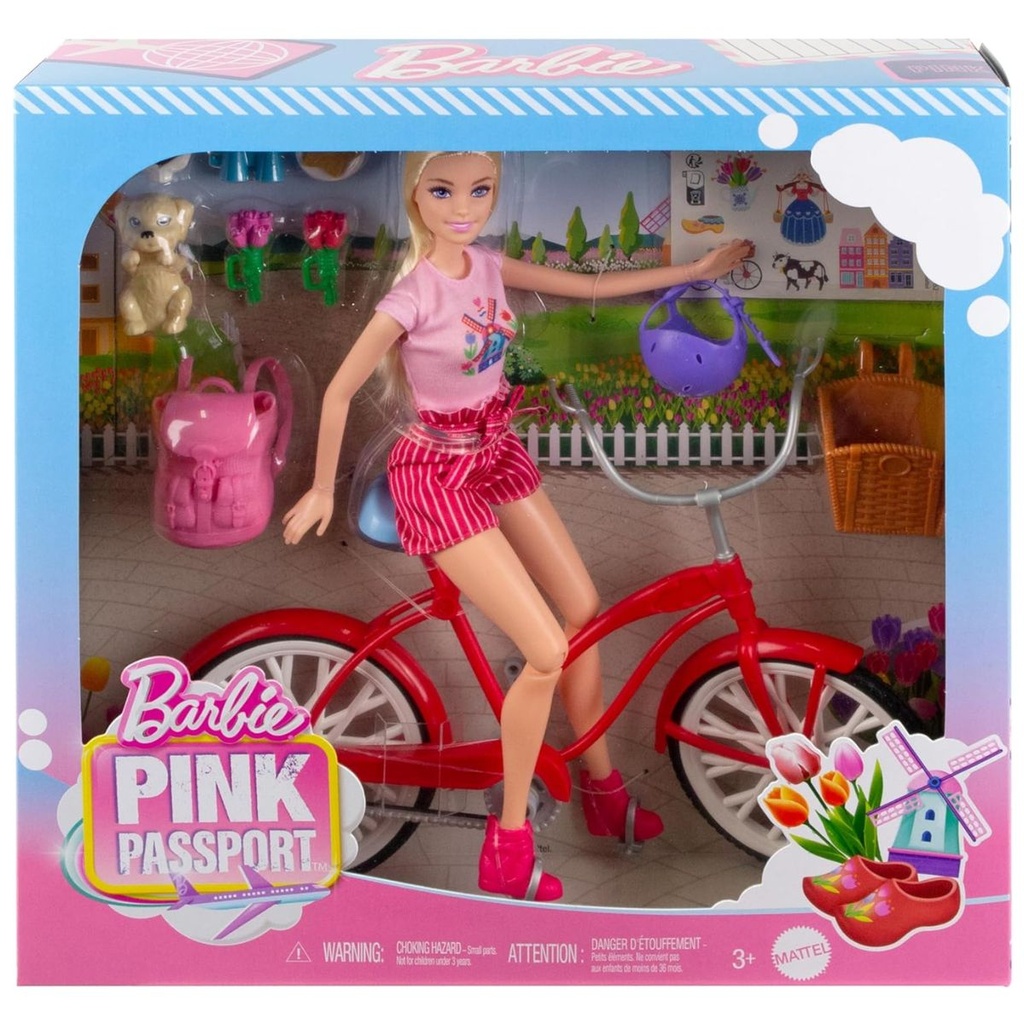 Barbie Pink Passport Holland Doll n Bike Playset