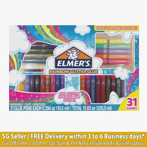 Elmers Rainbow Assorted Colors Glitter Glue Pen Set 31 Count - Great For Making Slime