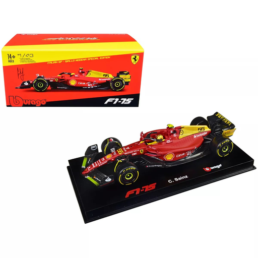 Burago 1:43 Ferrari F1-75 #55 Carlos Sainz &quot;Giallo Modena&quot; F1 Italian GP (2022)