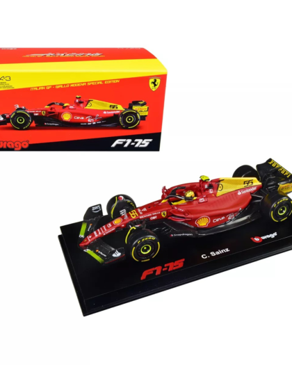 Burago 1:43 Ferrari F1-75 #55 Carlos Sainz "Giallo Modena" F1 Italian GP (2022)